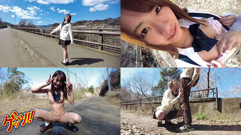 東條なつの野外露出制服フェラ